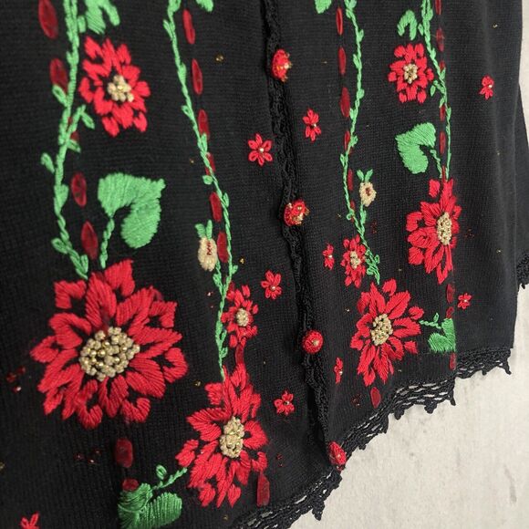 VTG ARRIVISTE Embroidered Cardigan 2X 26/28‎ Black Red Beaded Holiday Sweater - Picture 12 of 12